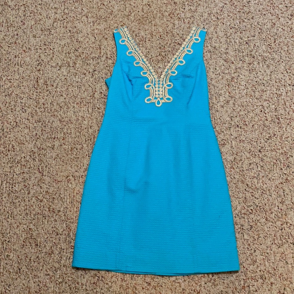 Lilly Pulitzer aqua dress with gold detail size 4